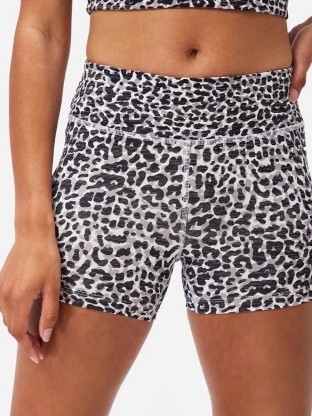 Outdoor Voices High-Waist Leopard Print Workout Shorts - Black/White